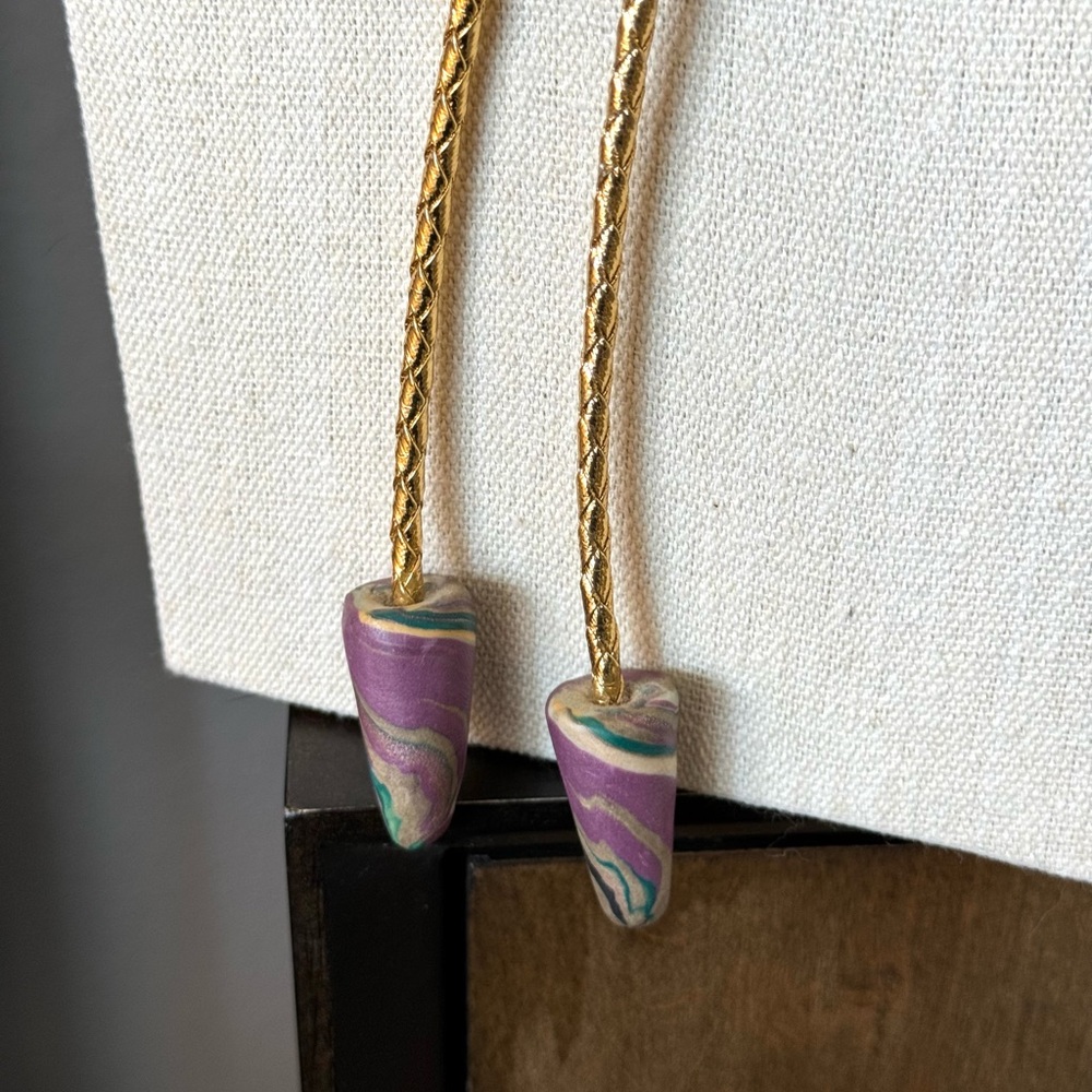 Vintage Artisan Painted Clay Bolo Tie Necklace - Picture 6 of 9